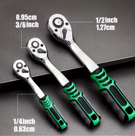 Set di Bussole e Cricchetto Professionale 21 Pezzi – 72D Drive 1/4”-3/8”-1/2” per Riparazioni Auto e Officina